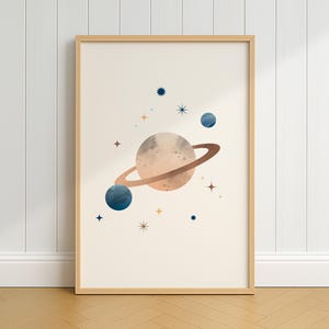 Saturn, Space Nursery Wall Art, Digital Download, Space theme Wall Decor for Kids Bedroom, Watercolor Planets Wall Art for Children
