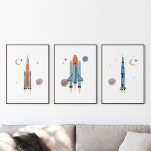 Nasa poster, Set of 3 prints, DIGITAL DOWNLOAD, Artemis rocket, Saturn 5, Space shuttle poster, for kids bedroom, Space theme room decor