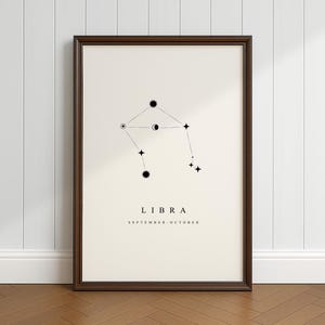 Waage Konstellation Druck, Herunterladbares Poster, Minimalistisches, Vintage und Rustikales Dekor, Geschenk für Astronomie Weltraum Fans, Schwarz Weiß Druck