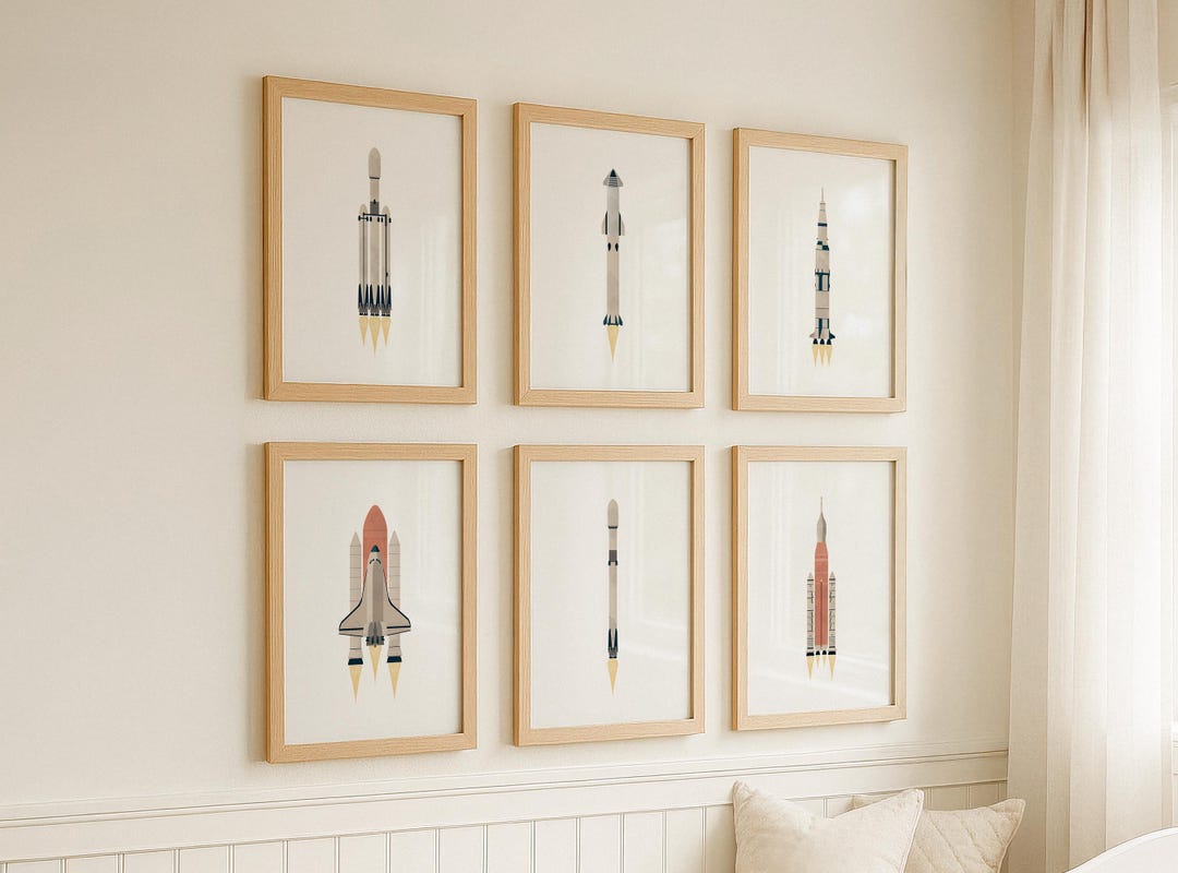 Spacex Wall Art Set, NASA Wall Art Set, Set of 6 Space Themed Nursery ...