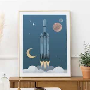 SpaceX Poster, Falcon Heavy Poster, DIGITAL PRINT, Space Wall Art, Rocket Poster, For Kids Bedroom, Space Theme Room Decor, Nursery Wall Art