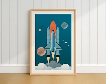Poster dello Space Shuttle, poster della NASA, STAMPA DIGITALE, NASA Discovery, poster del razzo, per la camera dei bambini, decorazione della stanza a tema spaziale, arte murale per la cameretta dei bambini