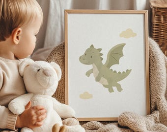 Baby dragon wall art, DIGITAL DOWNLOAD, Fairytale nursery print, Medieval wall art, For boys bedroom, Fantasy nursery decor