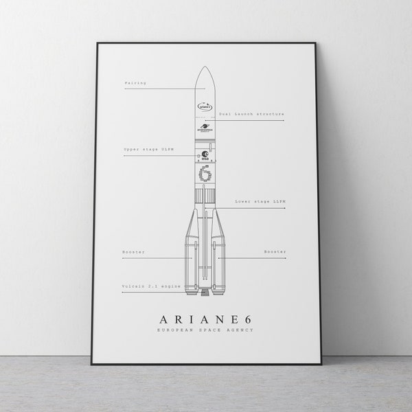Ariane 6 poster, DIGITAL DOWNLOAD, European space agency, rocket blueprint poster, space print vintage, ESA rocket print