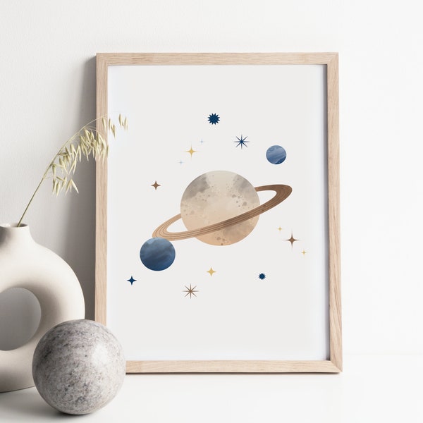 Saturn, Space Nursery Wall Art, Digital Download, Space theme Wall Decor for Kids Bedroom, Watercolor Planets Wall Art for Children