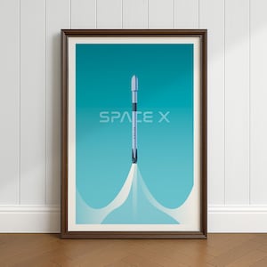 Falcon 9 Poster, SpaceX Print, Rocket Wall Art, Instant Digital Download, Space Home Decor, Modern, Retro, Abstract Illustration