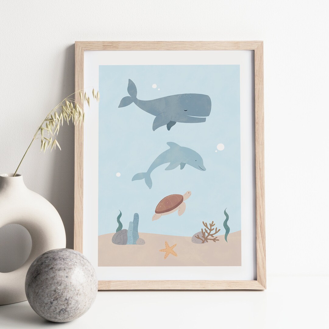 Ocean Nursery Wall Art, Dolphin and Whale Print, DIGITAL DOWNLOAD, Sea