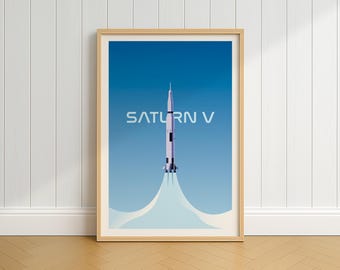Saturn V Poster, NASA Rakete Wandkunst, Digital Download, Apollo 11 Print, Space Home Decor, Modern, Retro, abstrakte Illustration