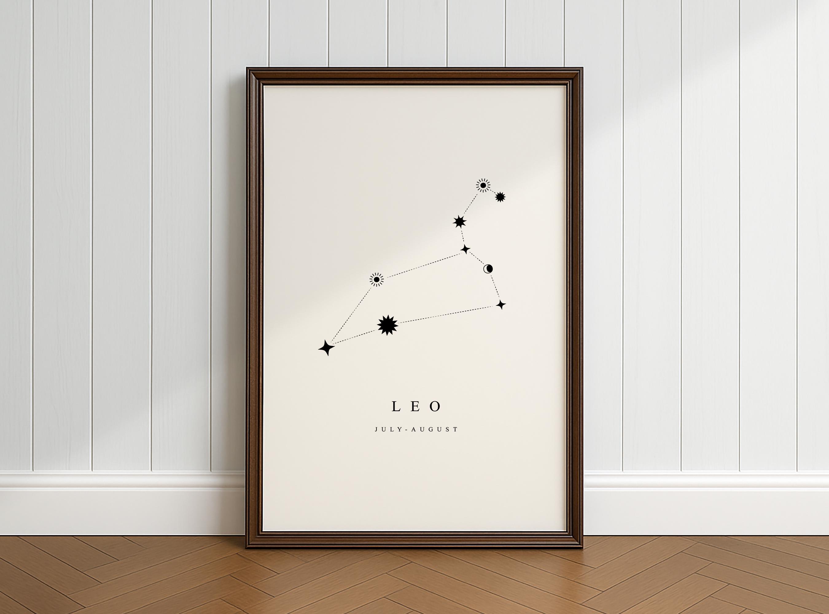 Leo Constellation Poster, Downloadable Print, Minimalist, Vintage and Rustic Decor, Gift for Astronomy Space Fans, Black and White Print