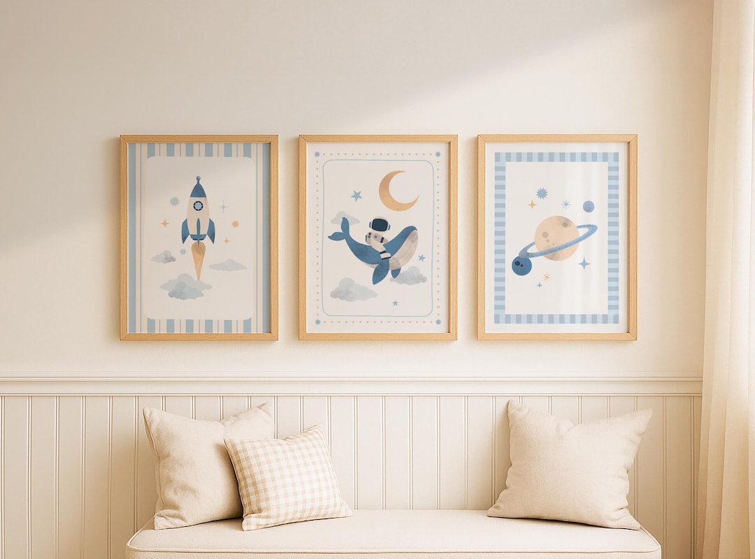 Space Nursery Wall Art Set, Set of 3 Nursery Prints, Baby Boy Nursery ...