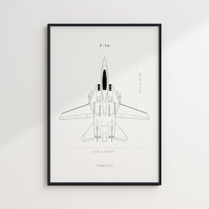 Plakat F14 Tomcat, Blueprint Wall Art, CYFROWE POBIERANIE, Plakat Top Gun Maverick, Minimalistyczny plakat samolotu, Samolot wojskowy, Myśliwiec