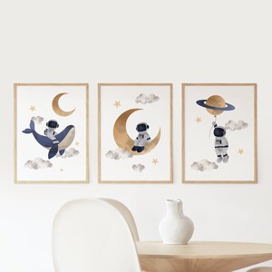 3er Set Weltall Poster, DIGITAL DOWNLOAD, Astronaut Wal Poster, Wal im Weltraum, Kinderzimmer Wandkunst, für Kinderzimmer
