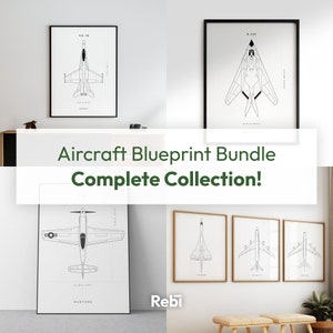 Fighter jet blueprint bundle, Wall art bundle, Whole collection sale, DIGITAL DOWNLOAD, Airplane wall art set, Minimalist blueprint posters