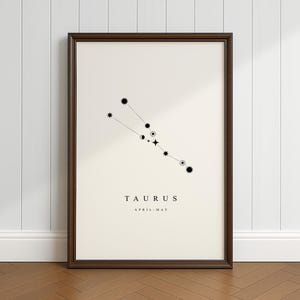 Stier Konstellation Druck, Download, Minimalistisch, Vintage und Rustikale Dekoration, Geschenk für Astronomie Weltall Fans, Schwarz Weiss Druck