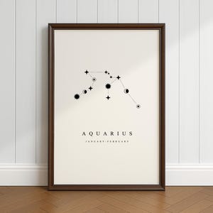 Sternbild Wassermann, Poster zum Download, minimalistisch, Vintage und Rustikales Dekor, Geschenk für Astronomie Fans, Schwarz Weiss Druck