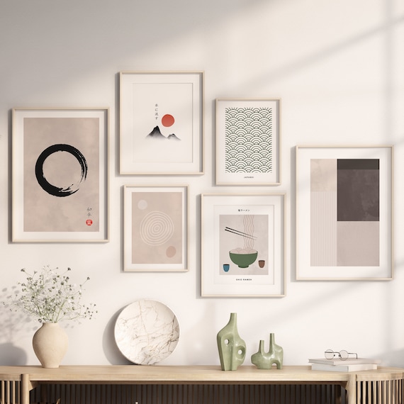 趣味・スポーツ・実用 Domestic Aesthetic Household Art 1920- Japandi Wall Art, Set of 6, Neutral Japanese Wall Art Set