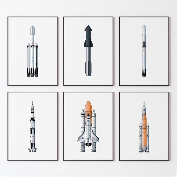 NASAとSpacXのポスター、6枚セット、ミニマリストな宇宙ウォールアート