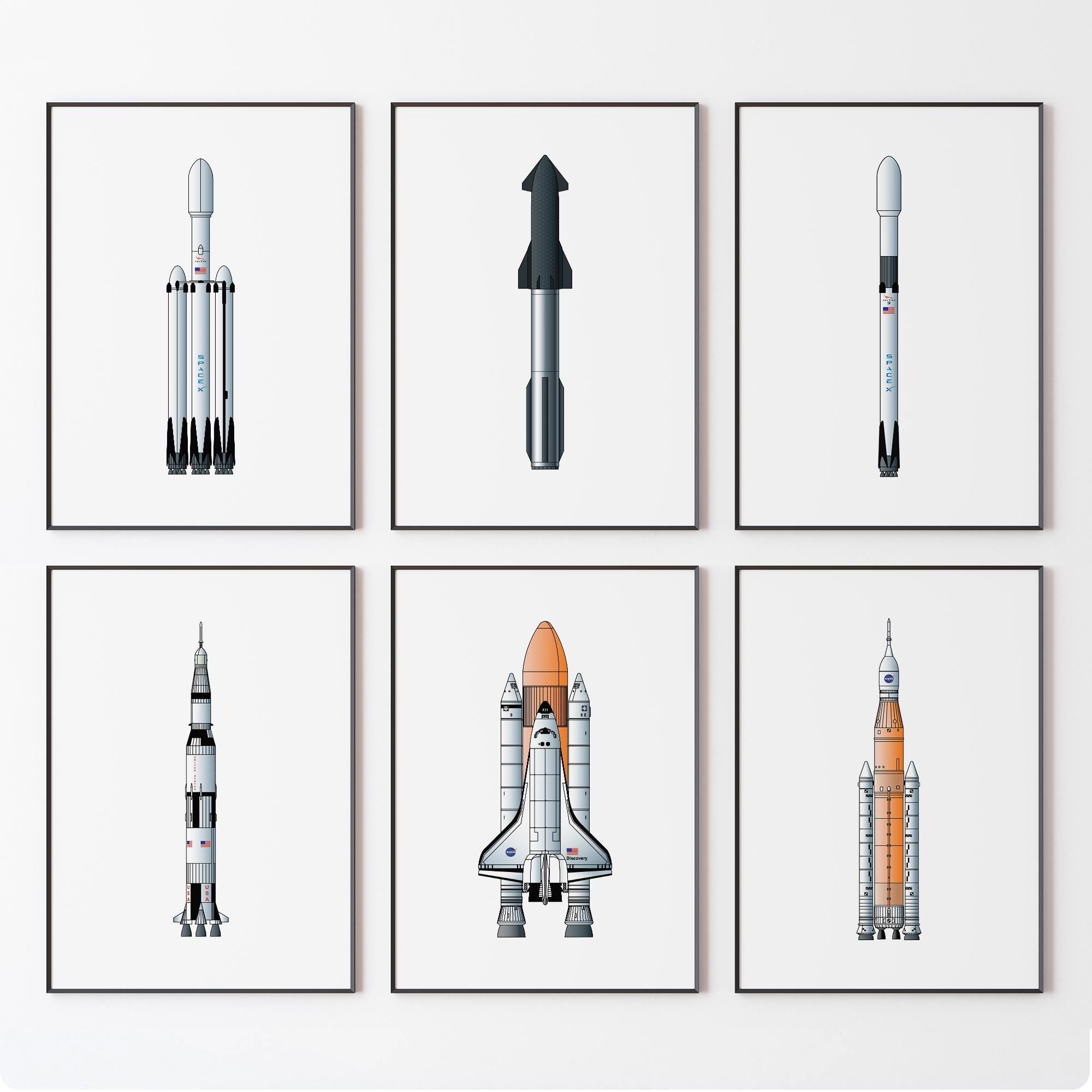 NASA and Spacx Poster, Set of 6, Minimalist Space Wall Art