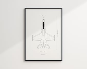 F18 Poster, F18 Hornet, Fighter Jet Wall Art, DIGITAL DOWNLOAD, Fighter Jet Blueprint Poster, Blueprint Wall Art, Military Aircraft,