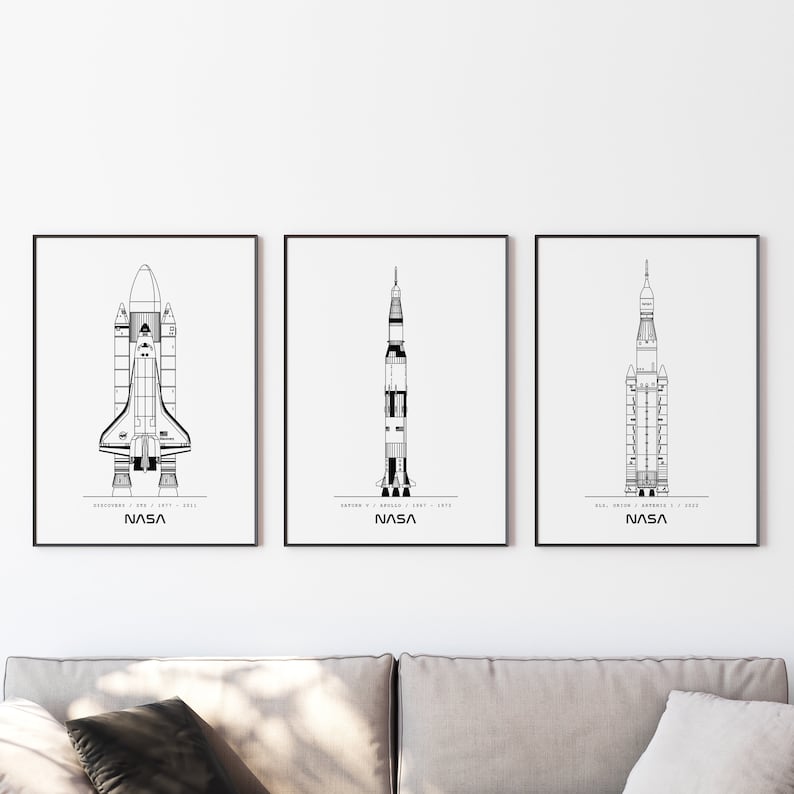 Nasa Blueprint Poster, Set of 3 Prints, DIGITAL PRINT, Saturn V Wall ...