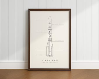 Ariane 6 poster, DIGITAL DOWNLOAD, European space agency, rocket blueprint poster, space print vintage, ESA rocket print