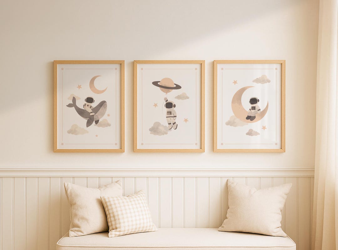 Astronaut Nursery Poster, Set of 3 Wall Art, Outer Space Print for Kids ...