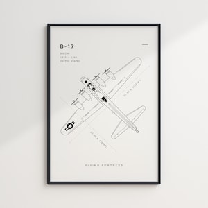 B17 Bomber Art, B17 Blueprint Poster, DIGITAL DOWNLOAD, Flying Fortress, Military Aircraft, WW2 Aircraft, Minimalist Airplane Poster