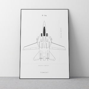 F14 Tomcat Poster, Blueprint Wandkunst, DIGITAL DOWNLOAD, Top Gun Maverick Poster, minimalistisches Flugzeug Poster, Militärflugzeug, Kampfjet