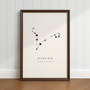 Pisces Constellation Print, digitaler Download, minimalistisch, Vintage und rustikales Dekor, Geschenk für Astronomie Space Fans, schwarz und weiß Print