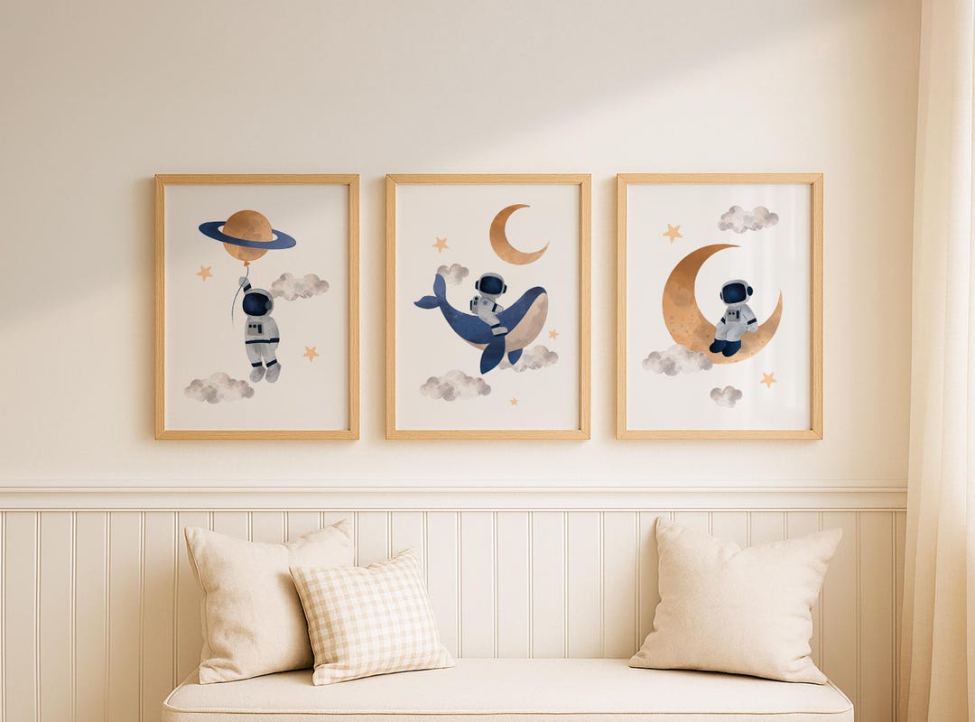 Set of 3 Space Themed Nursery Wall Art, DIGITAL DOWNLOAD, Astronaut ...