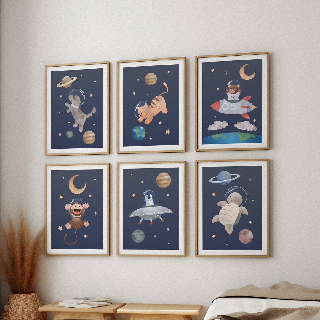 Space Animal Print for Nursery, Set of 6 Art Prints, DIGITAL DOWNLOAD ...