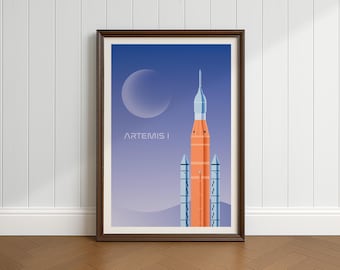 NASA Artemis I Print, NASA Rocket Poster, Space Launch System Print, Digital Download, Artemis 1 Poster, Space Wall Art, Minimal Design Art