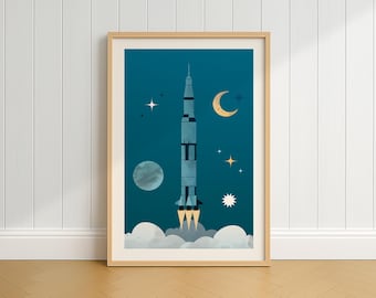 Saturn V Poster, NASA Poster, DIGITAL DOWNLOAD, Weltraum Themen Wandkunst, Space Kinderzimmer Druck, Apollo 11 Druck, Rakete Druck, für Kinderzimmer