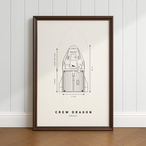SpaceX Falcon Crew Dragon Print, Digital Download, Rocket BluePrint Poster for Modern Space, Minimalist Space, Vintage Space decor