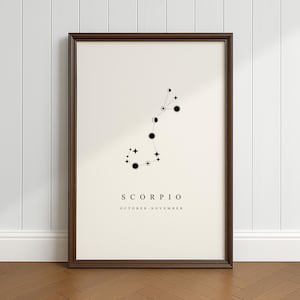 Skorpion Sternbild Poster, Download, Minimalistisch, Vintage und Rustikale Dekoration, Geschenk für Astronomie Fans des Weltraums, Schwarz und Weiß Druck