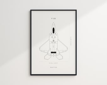 F22 Raptor, F22 Poster, Fighter Jet Wall Art, DIGITAL DOWNLOAD, Military Wall Art, Minimalist Airplane Poster, Fighter Jet Blueprint Poster