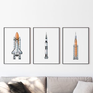 3er Set NASA Raketen Poster, DIGITAL PRINT, minimalistisches Weltall Poster für das Kinderzimmer oder Schlafzimmer. Das perfekte Geschenk für Weltraum Liebhaber