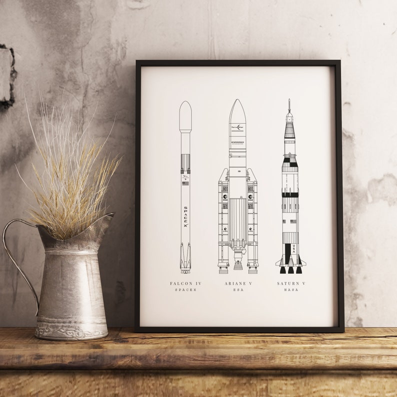 Space Rockets | Wall Art | Digital Print | Saturn V | Falcon 9 | Ariane ...