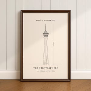 Vintage Stratosphere Tower Las Vegas USA Wall Decor Printable Design Digital Download Architecture Retro Blueprint Minimalist Art Poster