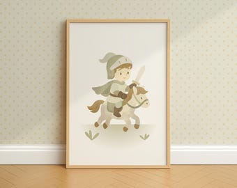 Knight Nursery Print, DIGITAL DOWNLOAD, Medieval Knight Wall Art, Fantasy Nursery Print, Wall Decor For Boys Bedroom