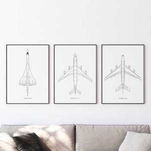 Flugzeug Blueprint Poster, airbus 380 Poster,Boeing 747 Poster, Concorde Poster, DIGITAL DOWNLOAD, Set von 3 passagierflugzeug Wandkunst