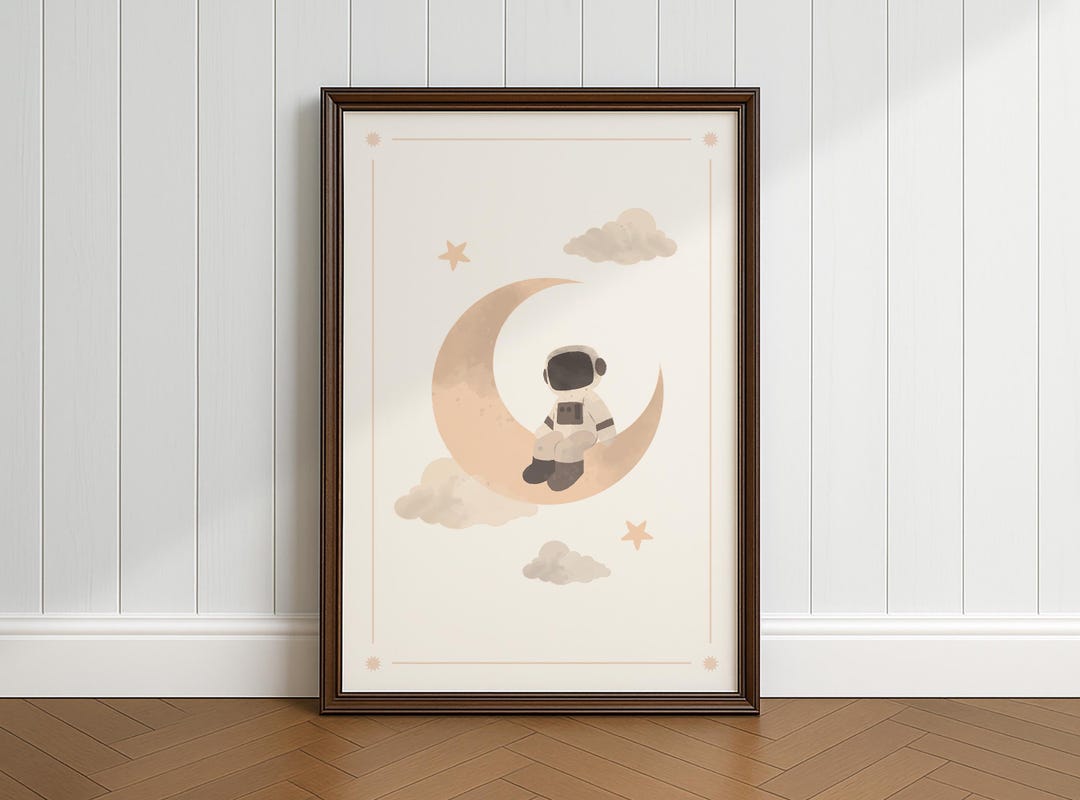 Astronaut Sitting on the Moon Wall Art, Space Themed Nursery Decor ...