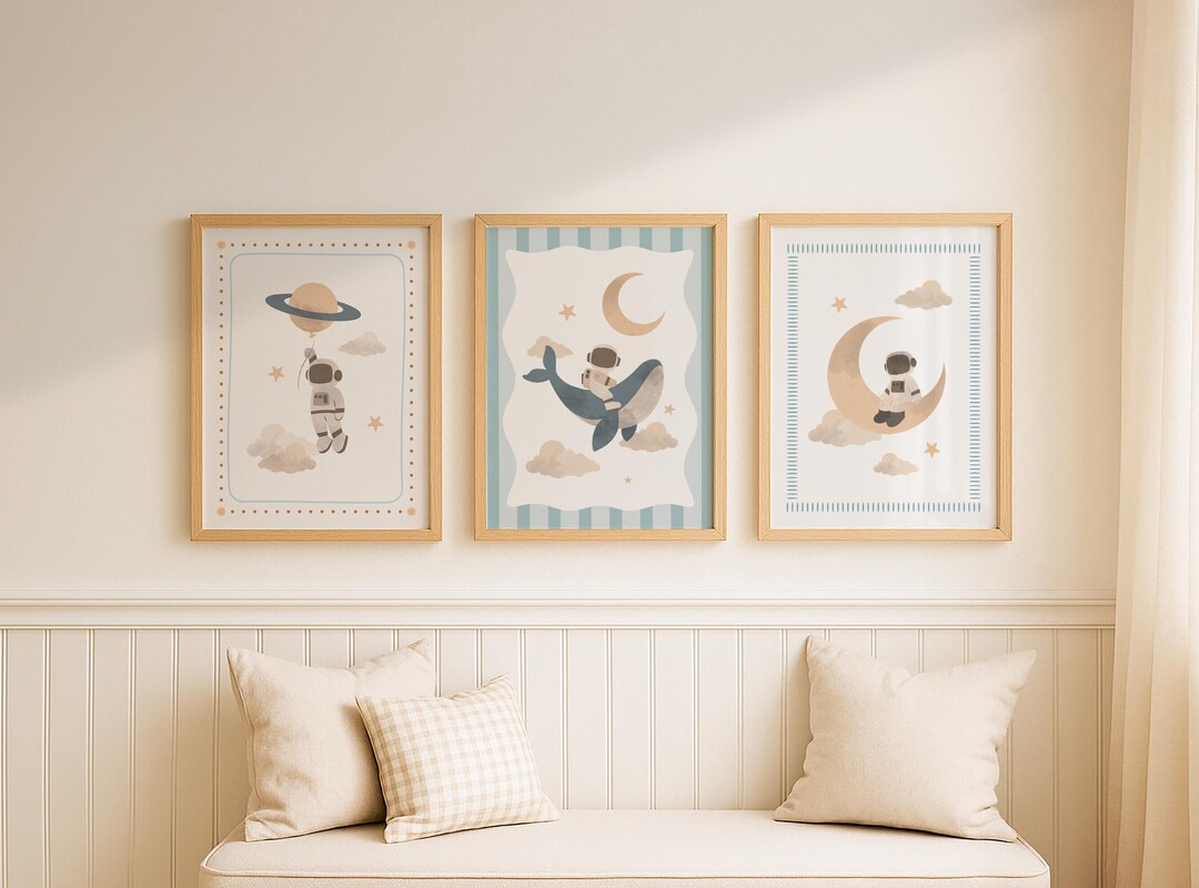 Astronaut Nursery Wall Art, for Kids Bedroom, Set of 3, Outer Space ...
