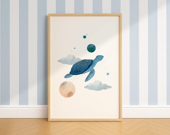 Sea turtle wall art, DIGITAL DOWNLOAD, Ocean wall art, Nautical space wall art, Nautical Nursery print, Printable wall art, kids bedroom