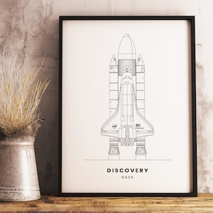Raumentdeckung | Nasa Space Shuttle Modernes Blueprint Plakat | Sofortige herunterladbare Wandkunst | Druckbar | Rakete | Jungen Schlafzimmer Wanddeko