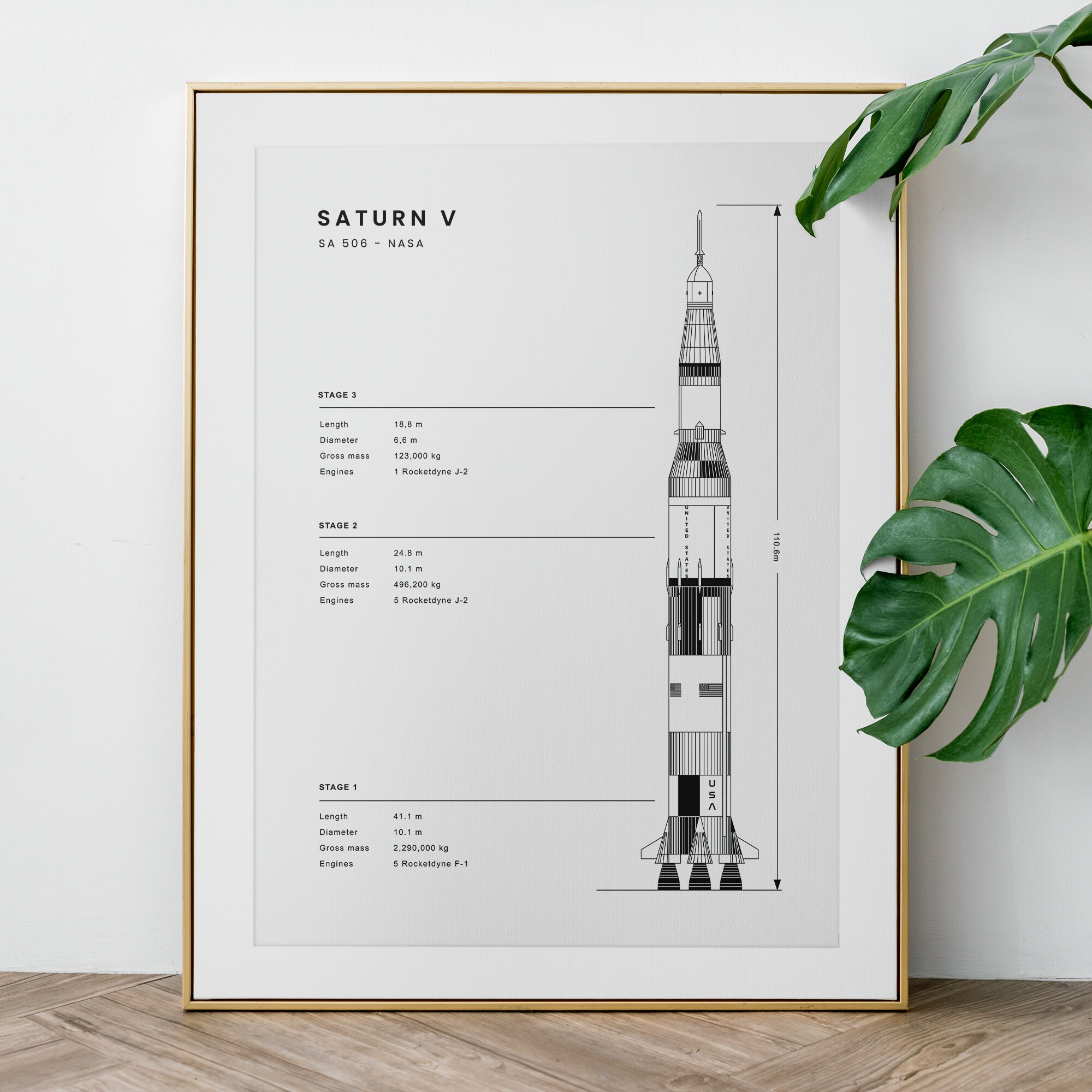 Saturn V Nasa Rocket Spacecraft Blueprint Printable Wall Art Digital ...