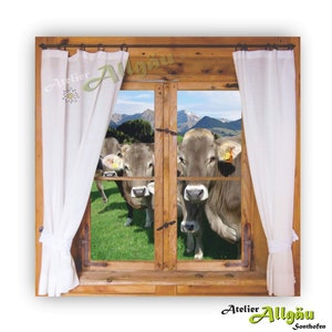Canvas, Allgäu, souvenir, parlor window, hut window, alpine pasture, Alps, canvas frame, pictures, cattle, brown cattle, cows, gift