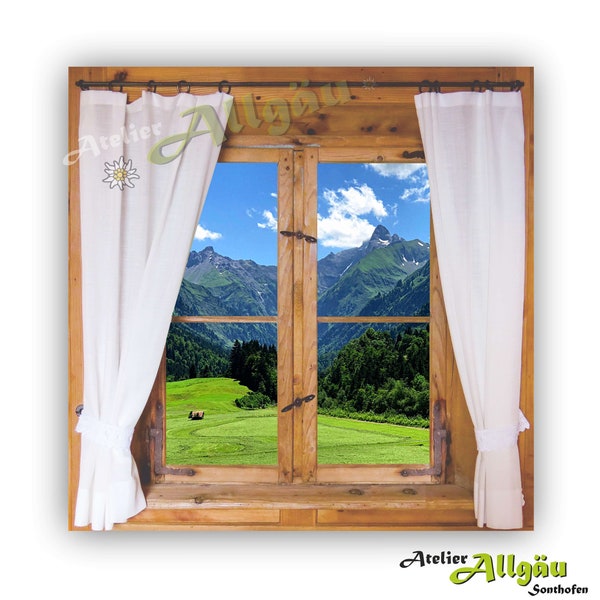 Leinwand, Allgäu, Allgäu Souvenir,Stubenfenster, Hüttenfenster, Alpen, Leinwandrahmen, Trettachspitze, Trettachtal, Berge, Foto