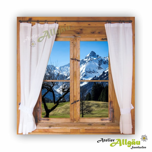 Leinwand, Allgäu, Allgäu Souvenir,Stubenfenster, Hüttenfenster, Alpen, Leinwandrahmen, Trettachspitze, Winterlandschaft, Berge, Geschenk