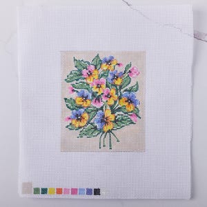 Hand Painted Needlepoint Canvas - &quot;Pansies&quot;